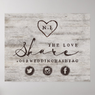 Carved Sweethearts teilt die Liebe Wedding Sign Poster