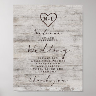 Carved Sweethearts Unplugged Wedding Table Sign Poster