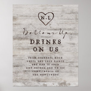 Carved Sweethearts Wedding Open Bar Table Sign Poster