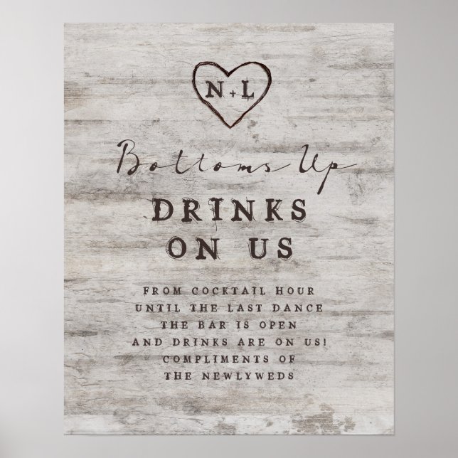 Carved Sweethearts Wedding Open Bar Table Sign Poster (Vorne)