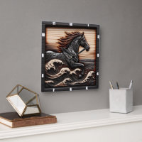 Carved Wave Gallop: Holz aussehendes Pferd
