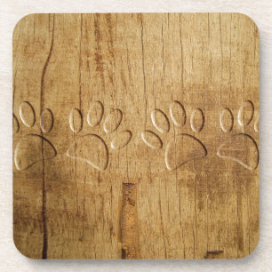 Carved Wood Dog Paw Print Getränkeuntersetzer