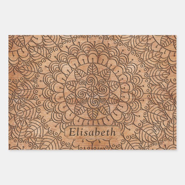 Carved Wood Floral Circles Mandala Personalisiert Geschenkpapier Set (Vorderseite)