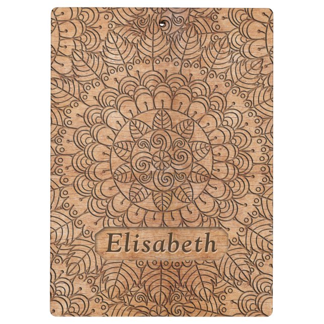 Carved Wood Floral Circles Mandala Personalisiert Klemmbrett (Rückseite)