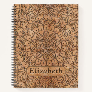 Carved Wood Floral Circles Mandala Personalisiert Notizbuch