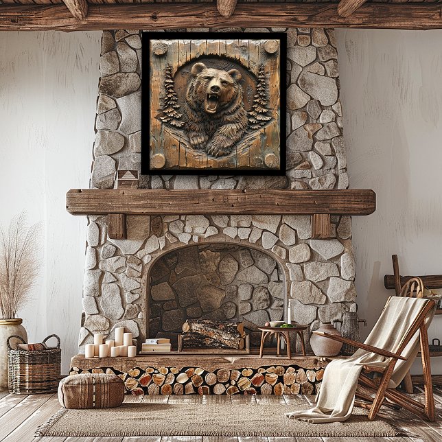 Carved Wood Growling Grizzly Bär Poster (Von Creator hochgeladen)