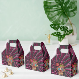 Carved-wood-look-Zuckerschädel mit Bloral Crown Ge Geschenkschachtel