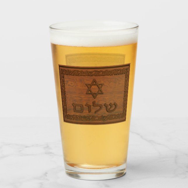 Carved Wood Shalom Glas (Vorne (Gefüllt))