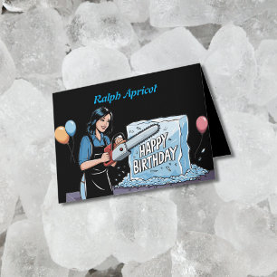 Carven mit Kettensäge im Eisgeburtstag Karte