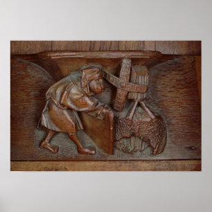 Carving a miller, from a choir stall poster
