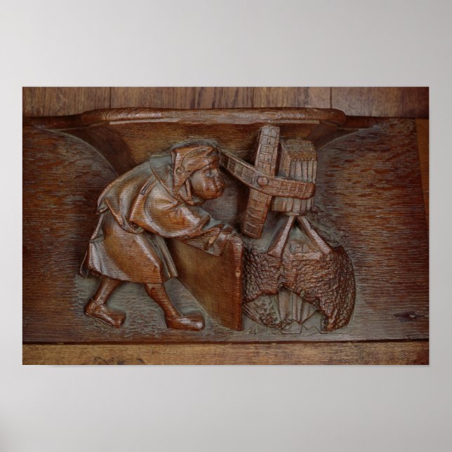 Carving a miller, from a choir stall poster (Vorne)