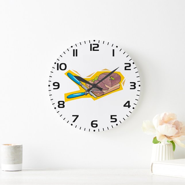 Carving Roast Beef with Fork and Knife Große Wanduhr (Von Creator hochgeladen)