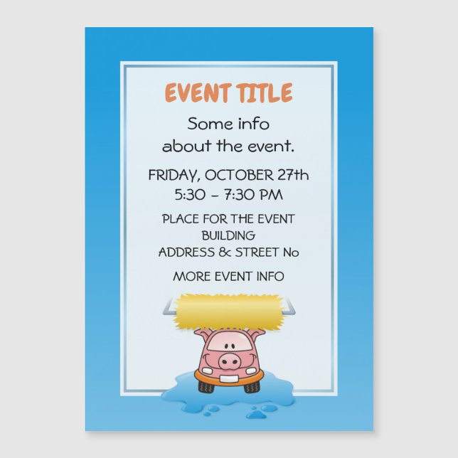 Carwash Pig Cartoon Magnetkarte (Vorderseite)