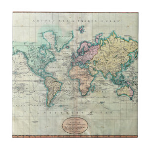 Cary Karte 1801 der Welt auf Mercator-Projektion Fliese