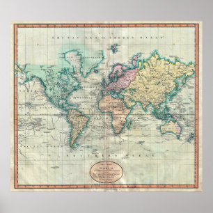 Cary Karte 1801 der Welt auf Mercator-Projektion Poster