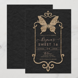 Casa Mariposa Pink & Black Butterfly Sweet 16 Einladung