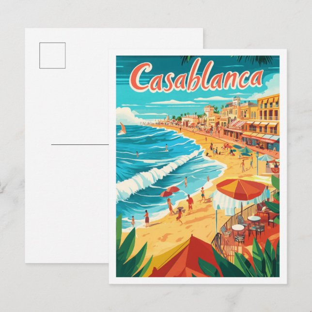 Casablanca Marokko Kunst Vintage Reiseillustration Postkarte (Vorne/Hinten)