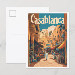 Casablanca Marokko Kunst Vintage Reiseillustration Postkarte
