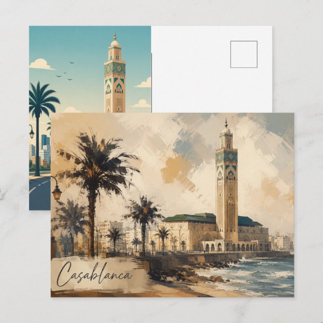 Casablanca Marokko Vector-Hassan 2-Moschee Postkarte (Vorne/Hinten)