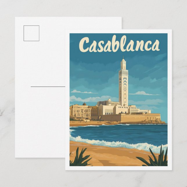 Casablanca Marokko Vintage-Reiseillustration Postkarte (Vorne/Hinten)