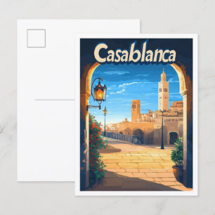 Casablanca Marokko Vintage Reiseillustration Postkarte