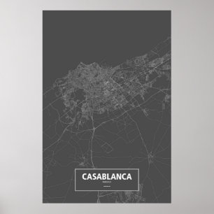 Casablanca, Marokko (weiß auf Schwarzem) Poster