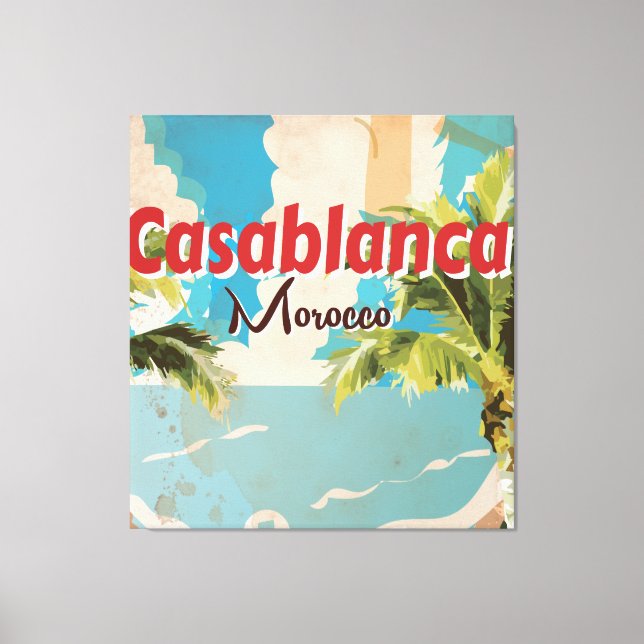 Casablanca Vintage Reiseposter Schwarz-Weiß Leinwanddruck (Vorderseite)
