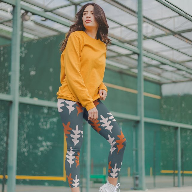 Casal Blue, Grau und Orange Abstrakt Art Muster Leggings (Von Creator hochgeladen)