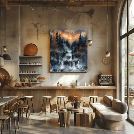 Cascada en el Bosque: Impresionista y Realista. Poster