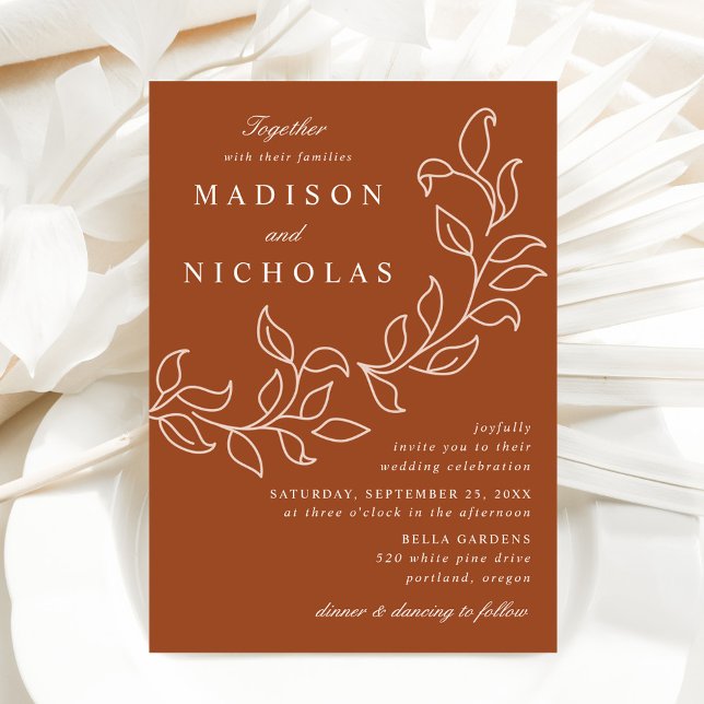 Cascading Blätter Terracotta Wedding Einladung (Von Creator hochgeladen)