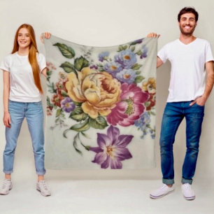 Cascading Elegance: Porzellan Inspiriert Floral Fl Fleecedecke