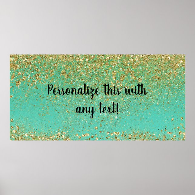 Cascading Gold Glitzer & Aquamarin Aqua Glam Banne Poster (Vorne)