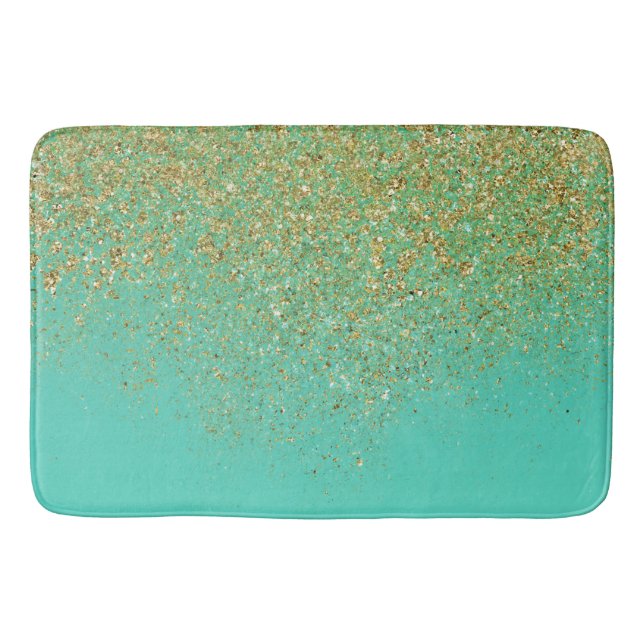 Cascading Gold Glitzer & Aquamarin Aqua Glam Trend Badematte (Vorderseite)