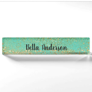 Cascading Gold Glitzer & Aquamarin Aqua Glam Trend Namensplakette