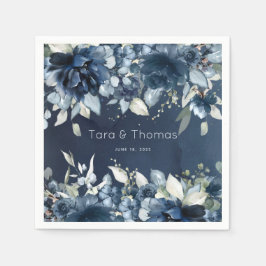 Cascading Peonies Wedding Navy Cocktail Napkins Serviette