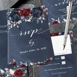 Cascading Peony Burgundy Navy Hochzeit RSVP