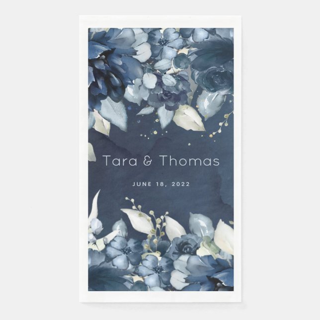 Cascading Rose Hochzeit Long Navy Dinner Napkin Serviette (Vorderseite)