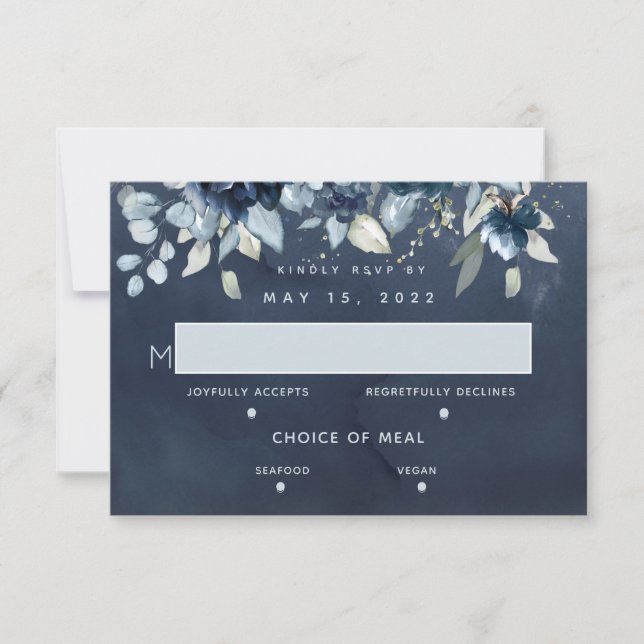 Cascading Rose Wedding 2 Meal Choice RSVP Card (Vorderseite)