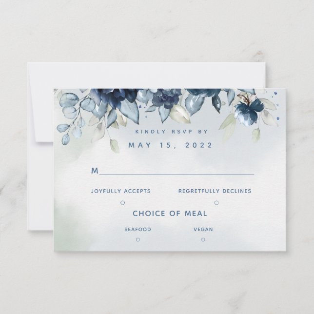 Cascading Rose Wedding 2 Meal Choice RSVP Card Karte (Vorderseite)