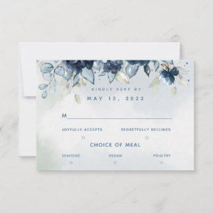 Cascading Rose Wedding 3 Meal Choice RSVP Card