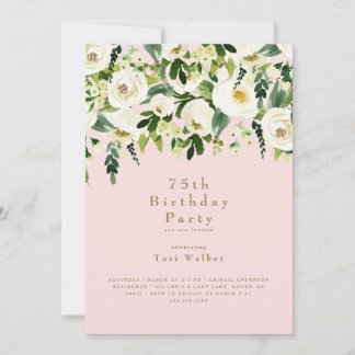 Cascading White Floral 75. Geburtstag Party Blush Einladung