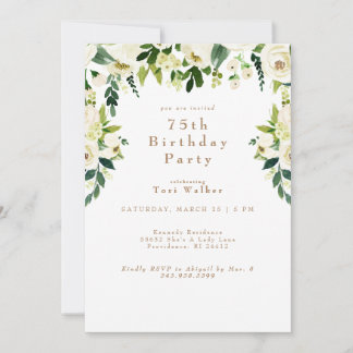 Cascading White Floral 75. Geburtstagsparty Einladung