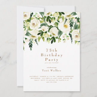 Cascading White Floral 75. Geburtstagsparty Einladung