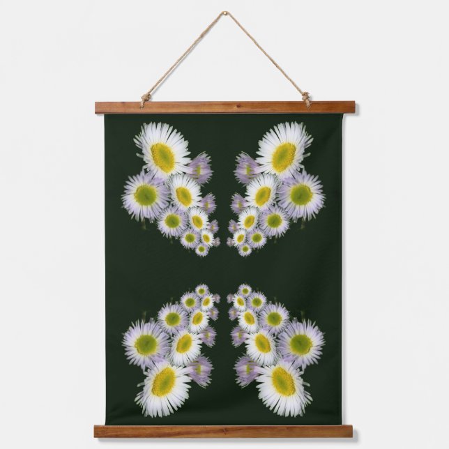 Cascading Wild Fleabane Daisies Abstrakt Wandteppich Mit Holzrahmen (Vorderseite)