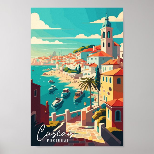 Cascais Portugal Art Vintage Reise Illustration Poster (Vorne)