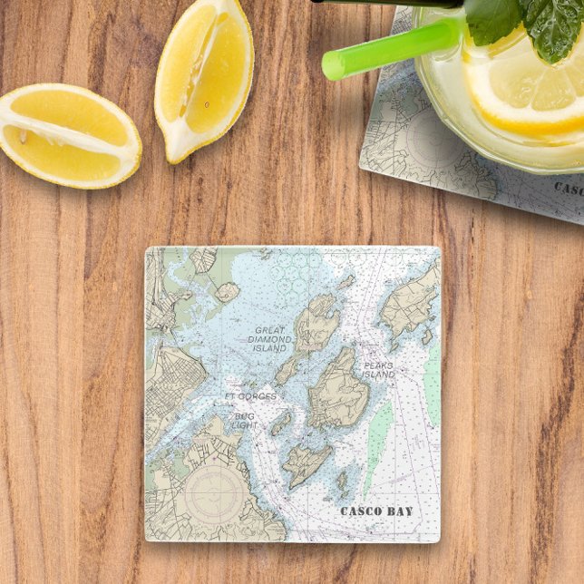 ⚓️ Casco Bay Authentisches Seekartenbuch Glasuntersetzer (⚓️ Casco Bay Authentic Nautical Chart Glass Coaster
)