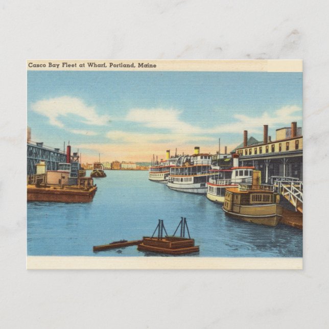 Casco Bay Fleet, Wharf, Portland, Maine Postkarte (Vorderseite)