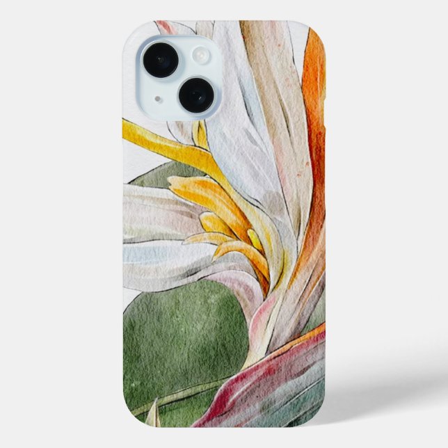 Case für iPhone 15 - Exotische Wasserfarben-Blume (Rückseite)