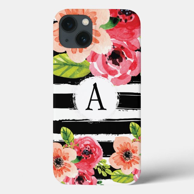 Case für trendy monogrammierte Schwarz-weiß Stripe (Rückseite)