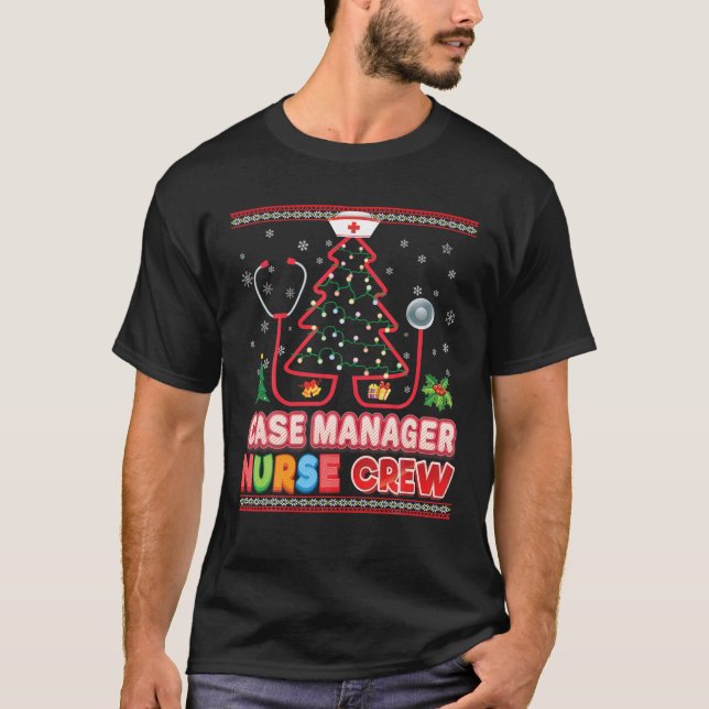 Case Manager Nurse Crew Christmas Tree Stethoscope T-Shirt (Vorderseite)